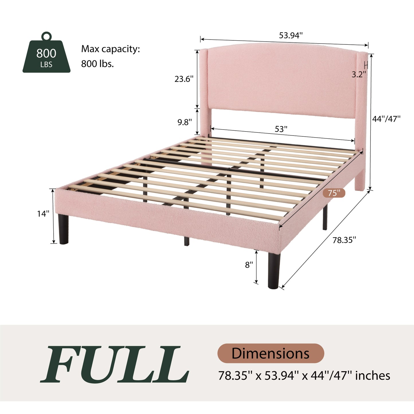 Amolife Bed Frame, Platform Upholstered Bed with Soft Teddy Fabric Curved Headboard