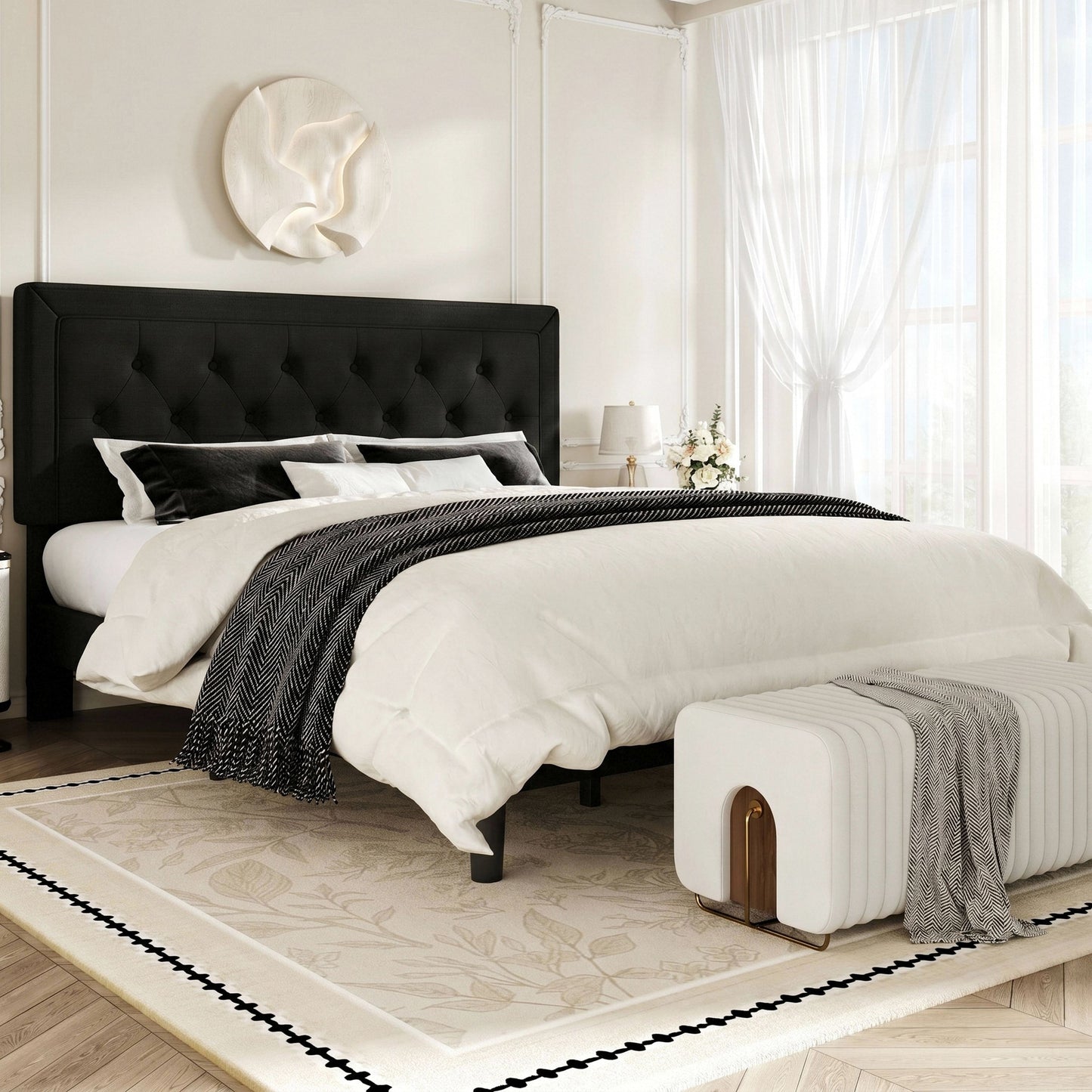 Amolife Bed Frame, Platform Bed Frame with Upholstered Adjustable Headboard