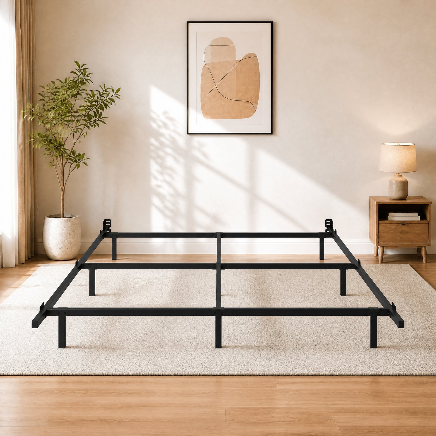 Amolife  Metal Bed Frame, Heavy-Duty Steel Frame for Box Spring and Mattress, 2000 lbs Capacity, Easy Assembly, Black
