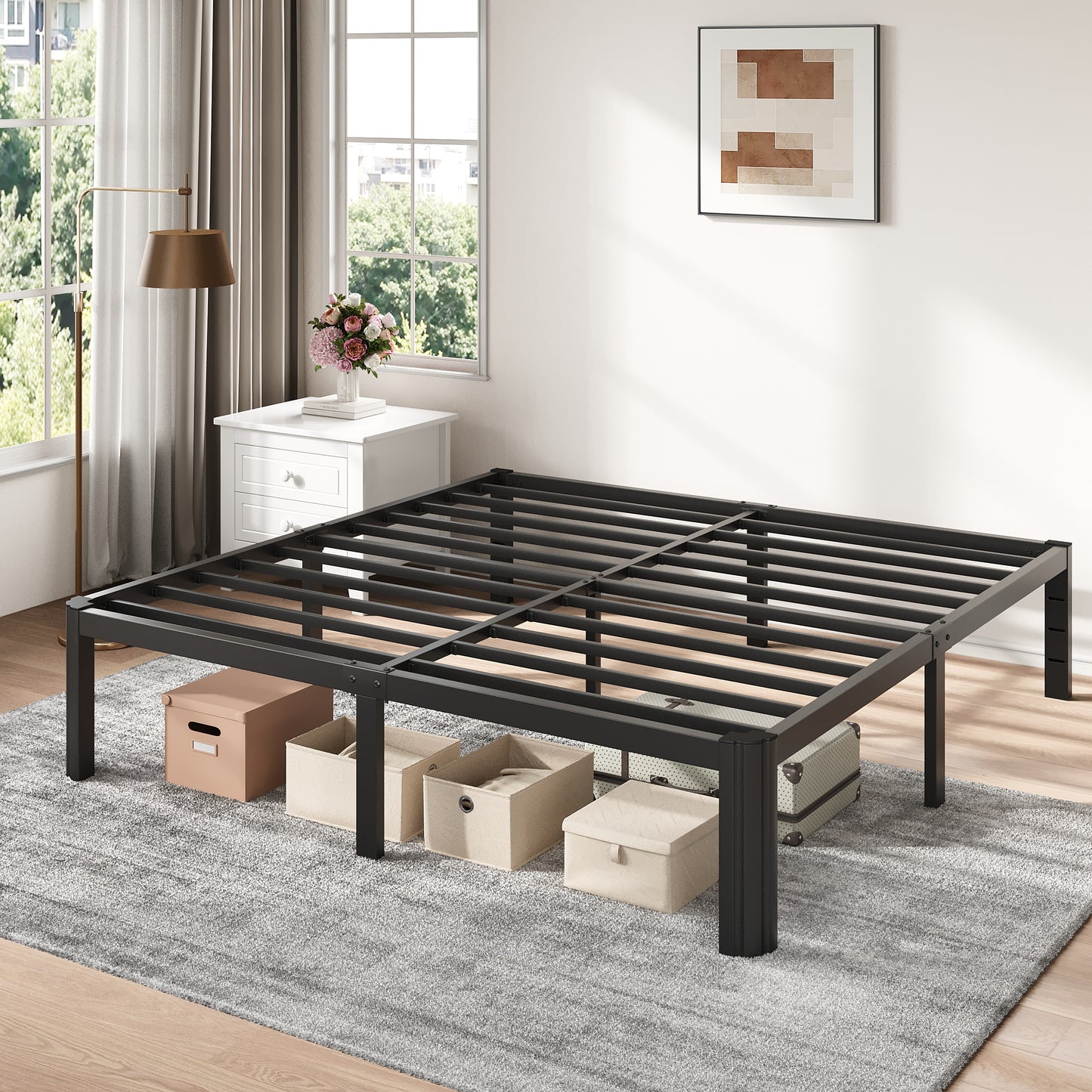 Amolife 14" Metal Bed Frame, Heavy Duty Platform Bed Frame with 3500 lbs Capacity, Underbed Storage, No Box Spring Needed