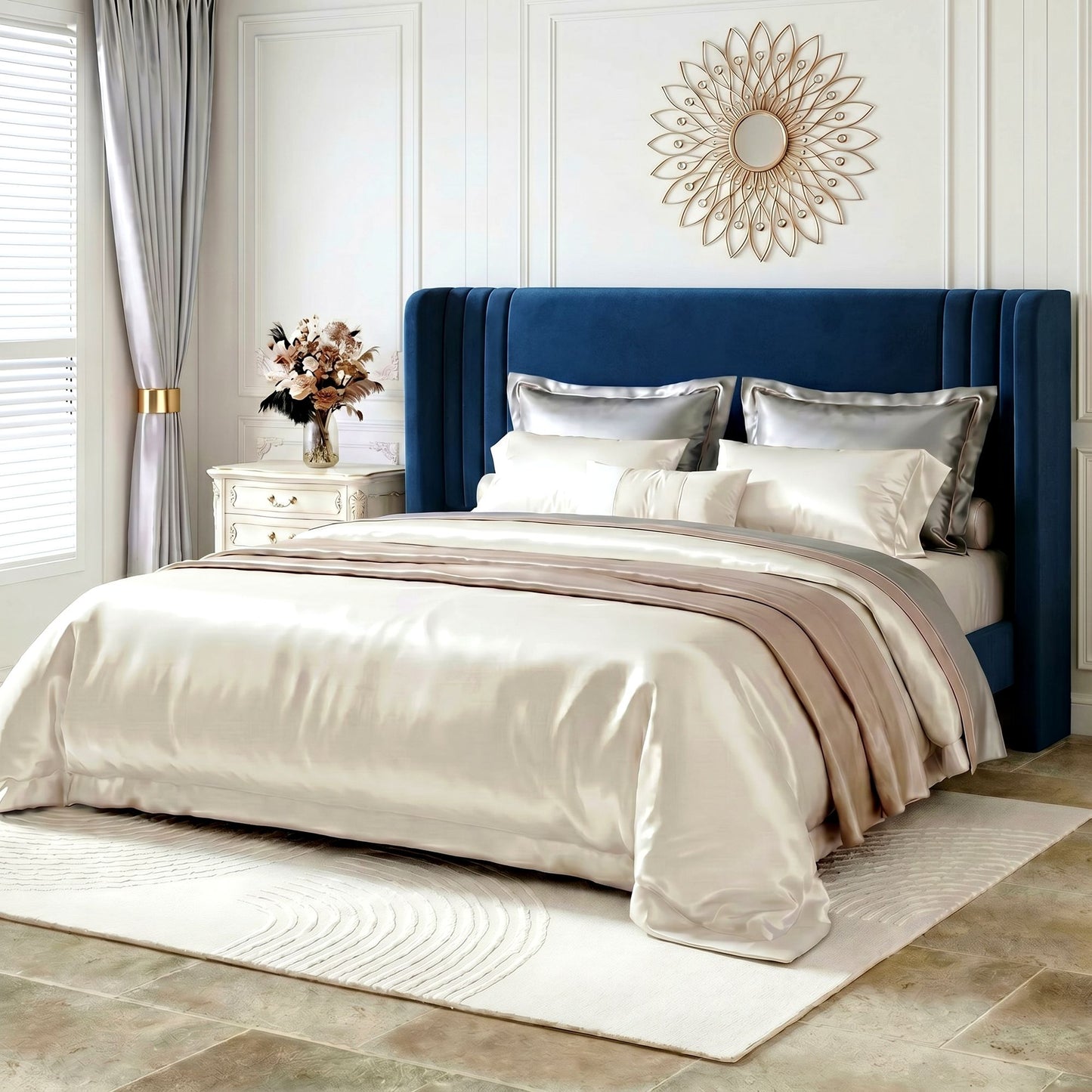 Amolife Bed Frame, Velvet Platform Bed with Upholstered Wingback Headboard