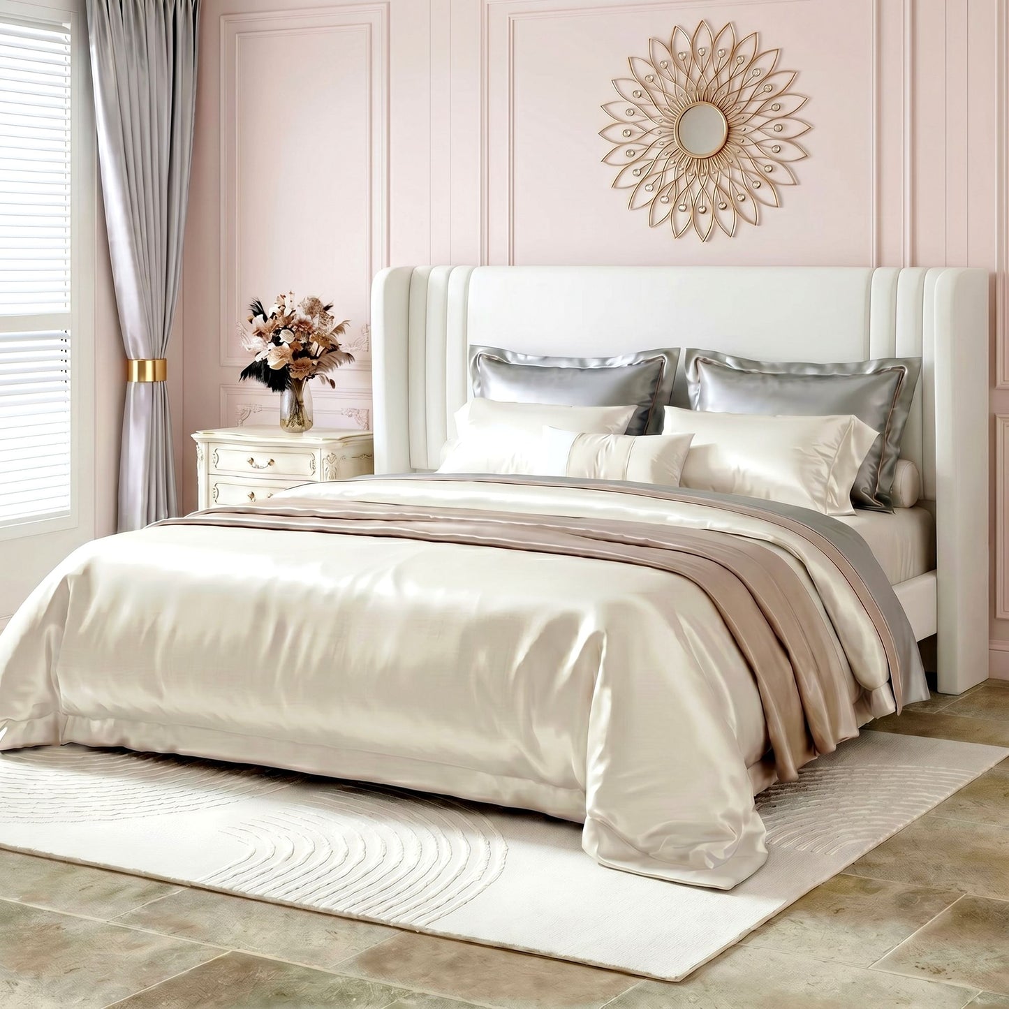Amolife Bed Frame, Velvet Platform Bed with Upholstered Wingback Headboard