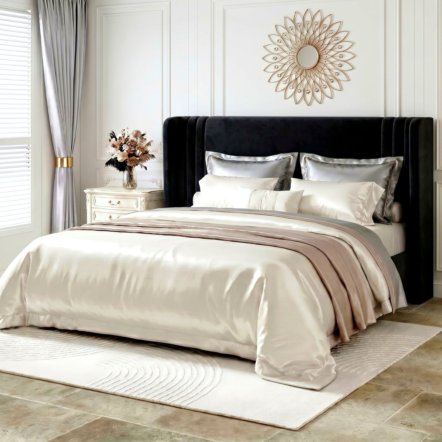 Amolife Bed Frame, Velvet Platform Bed with Upholstered Wingback Headboard