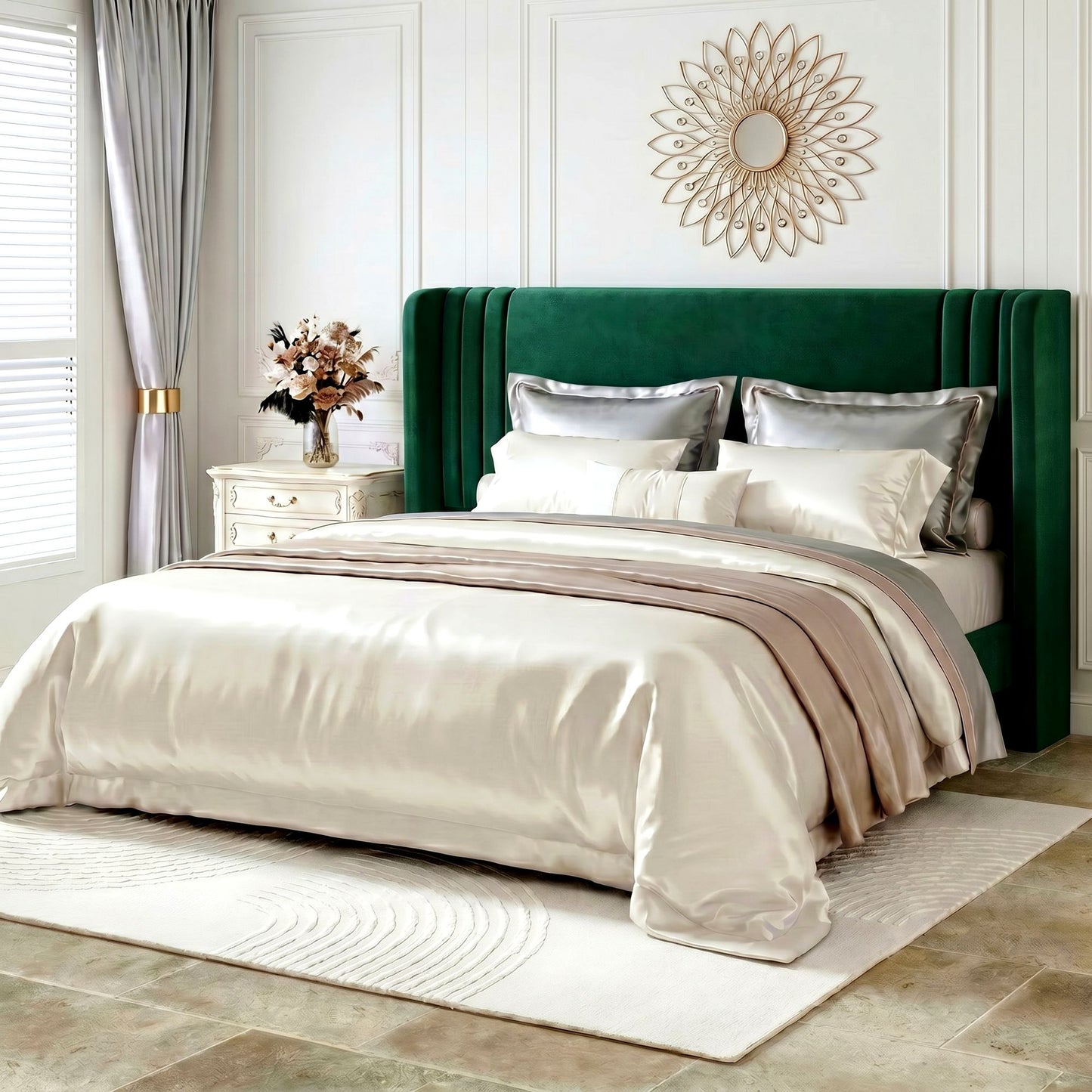Amolife Bed Frame, Velvet Platform Bed with Upholstered Wingback Headboard