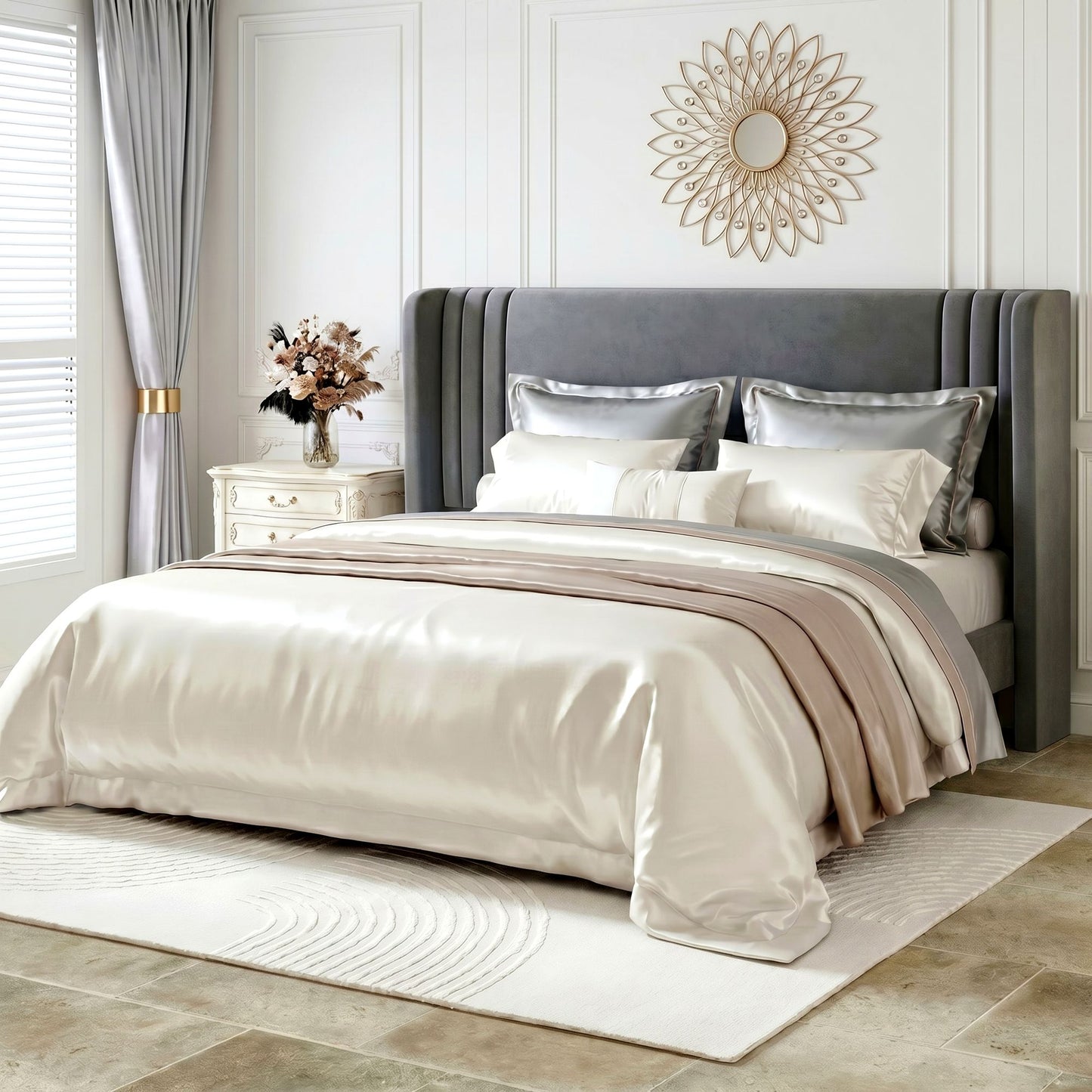 Amolife Bed Frame, Velvet Platform Bed with Upholstered Wingback Headboard