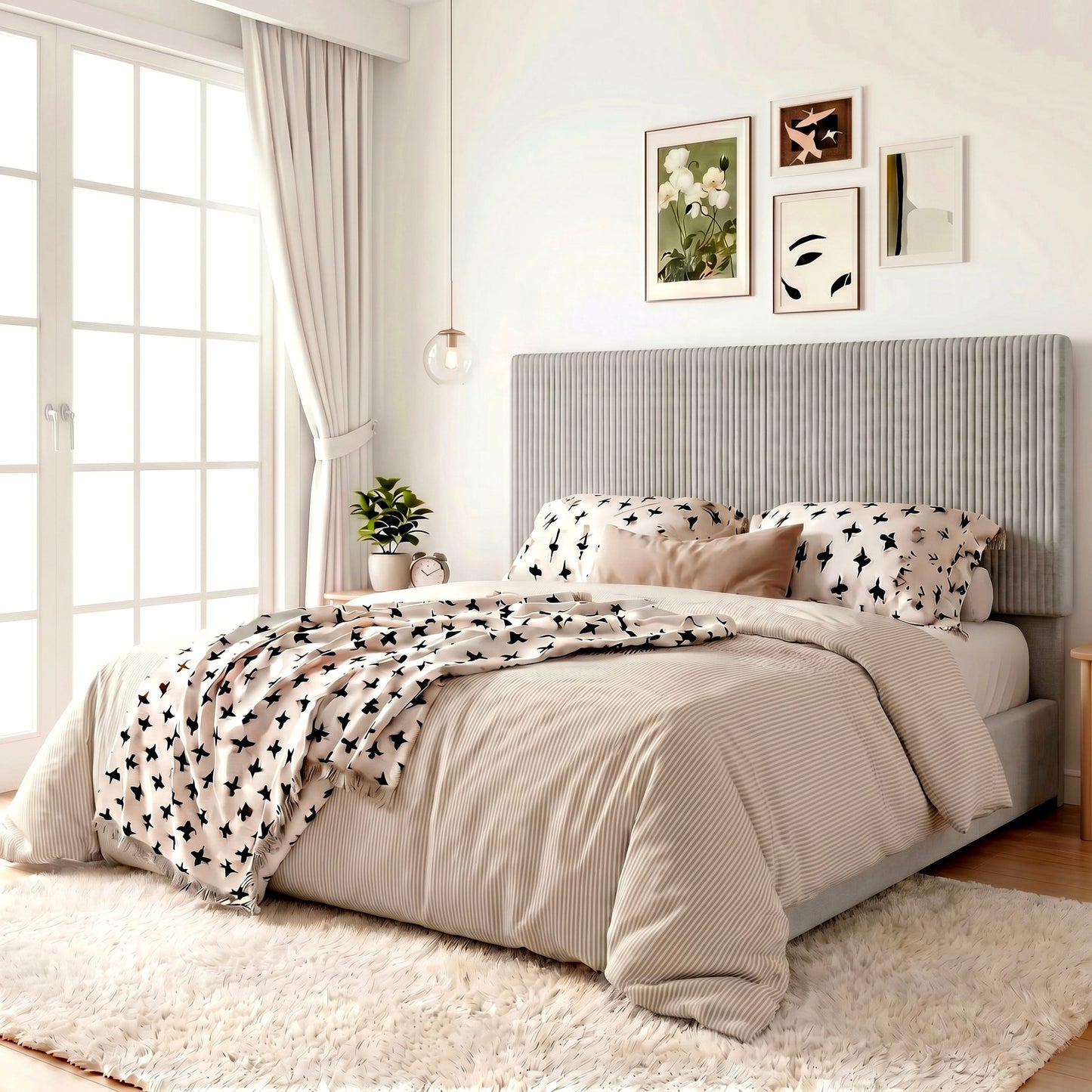 Amolife Upholstered Platform Bed Frame with Adjustable Height Headboard, Noise-Free