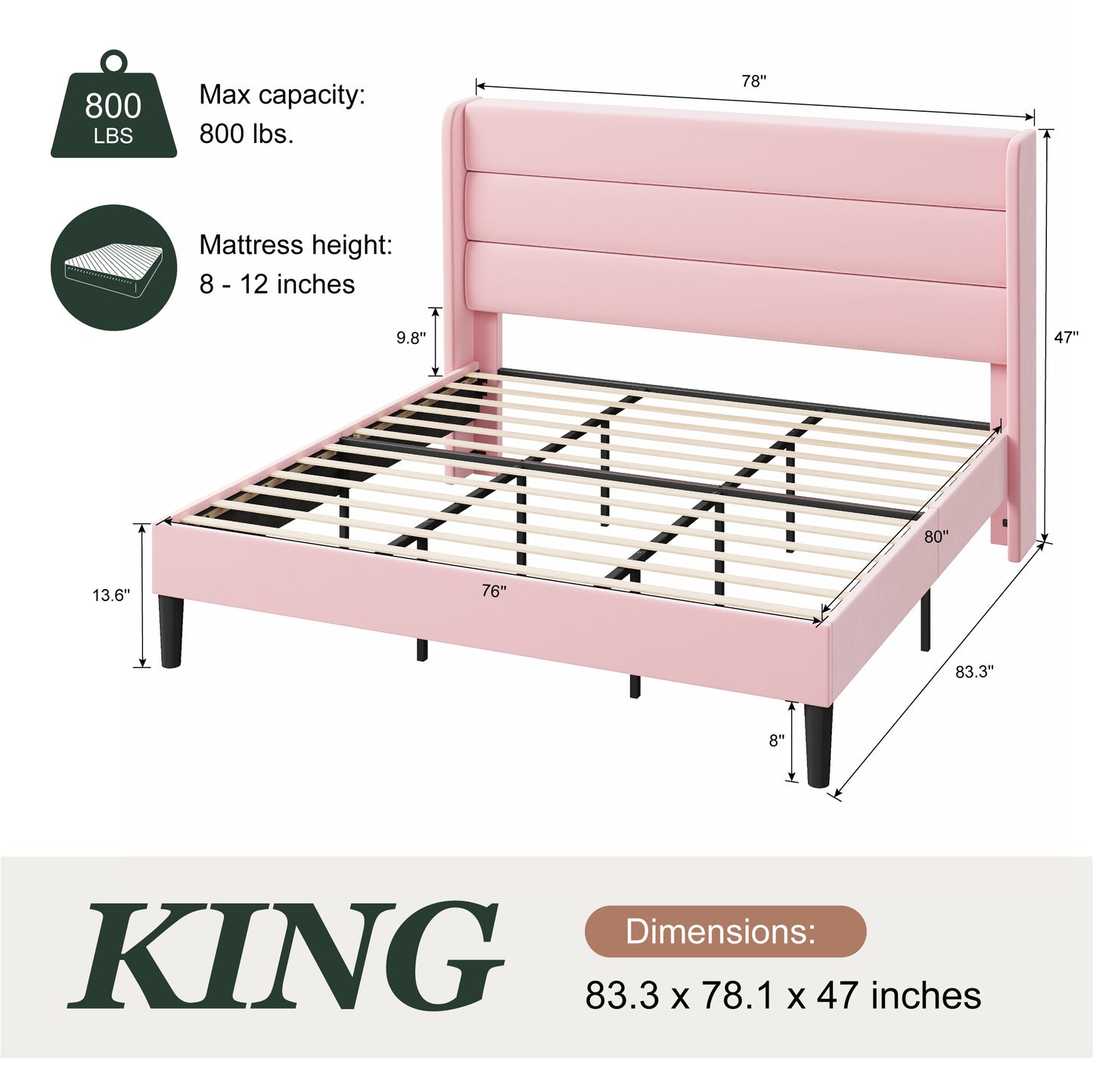 Amolife Platform Bed Frame with Velvet Upholstered Wingback Headboard