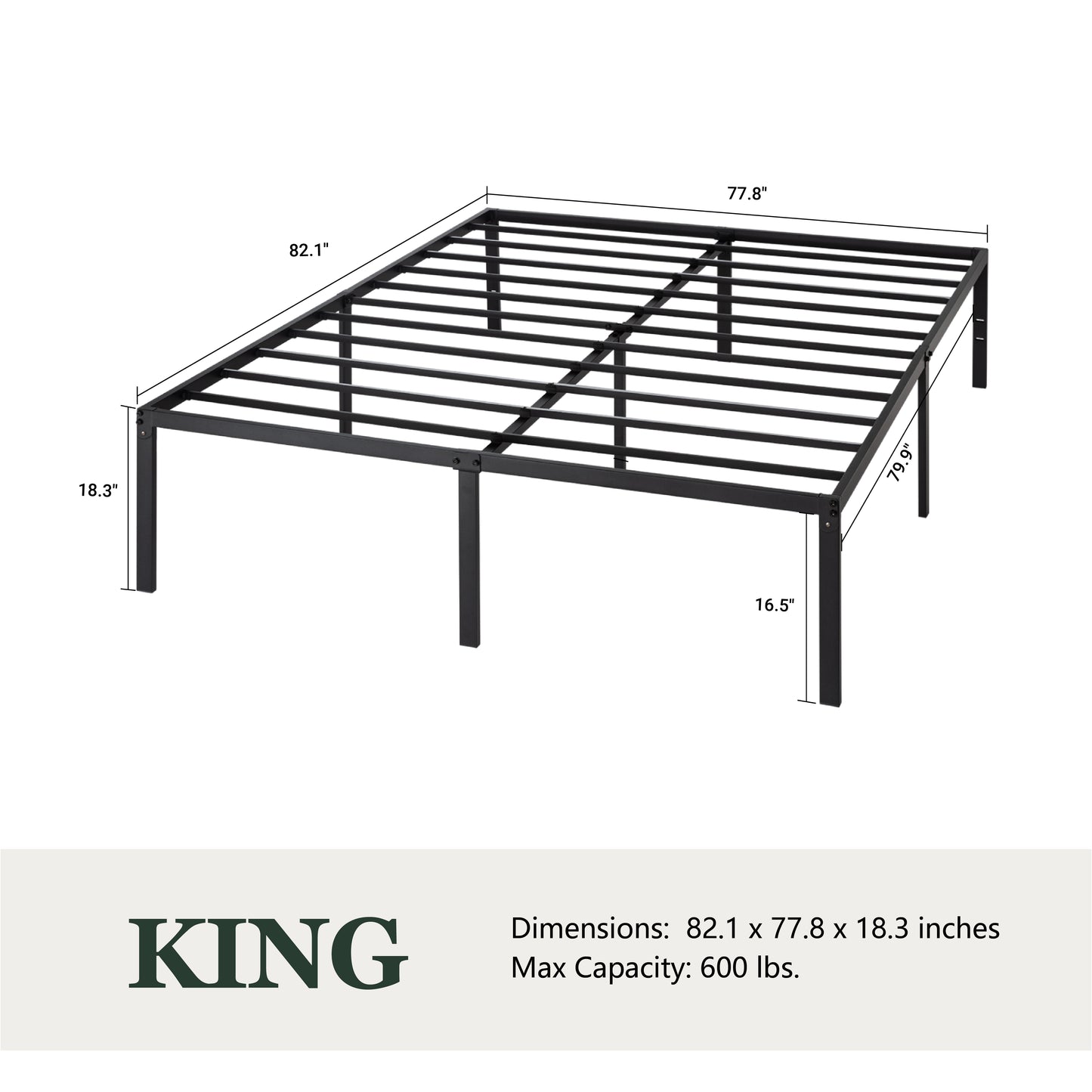 Heavy Duty Platform Bed Frame with 16.5’’ Large Under Bed Storage Space, Sturdy Metal Frame