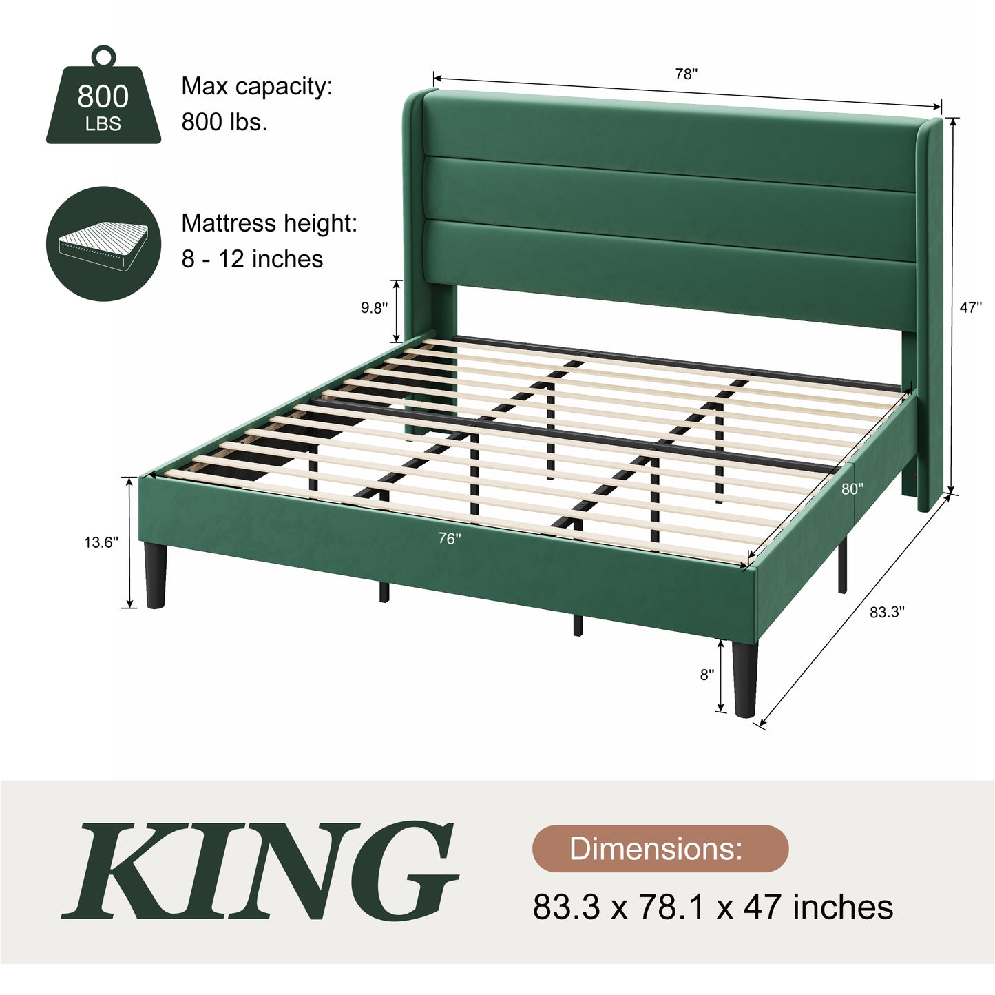Amolife Platform Bed Frame with Velvet Upholstered Wingback Headboard