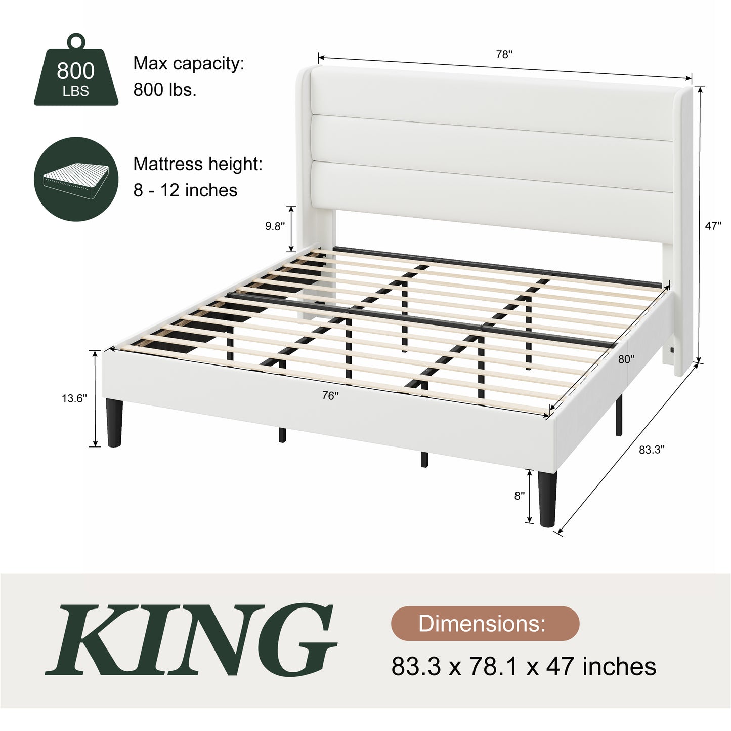 Amolife Platform Bed Frame with Velvet Upholstered Wingback Headboard