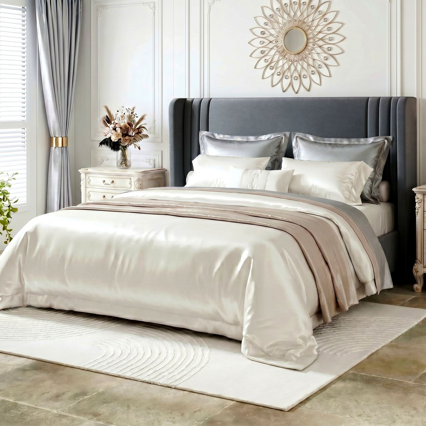 Amolife Bed Frame, Velvet Platform Bed with Upholstered Wingback Headboard