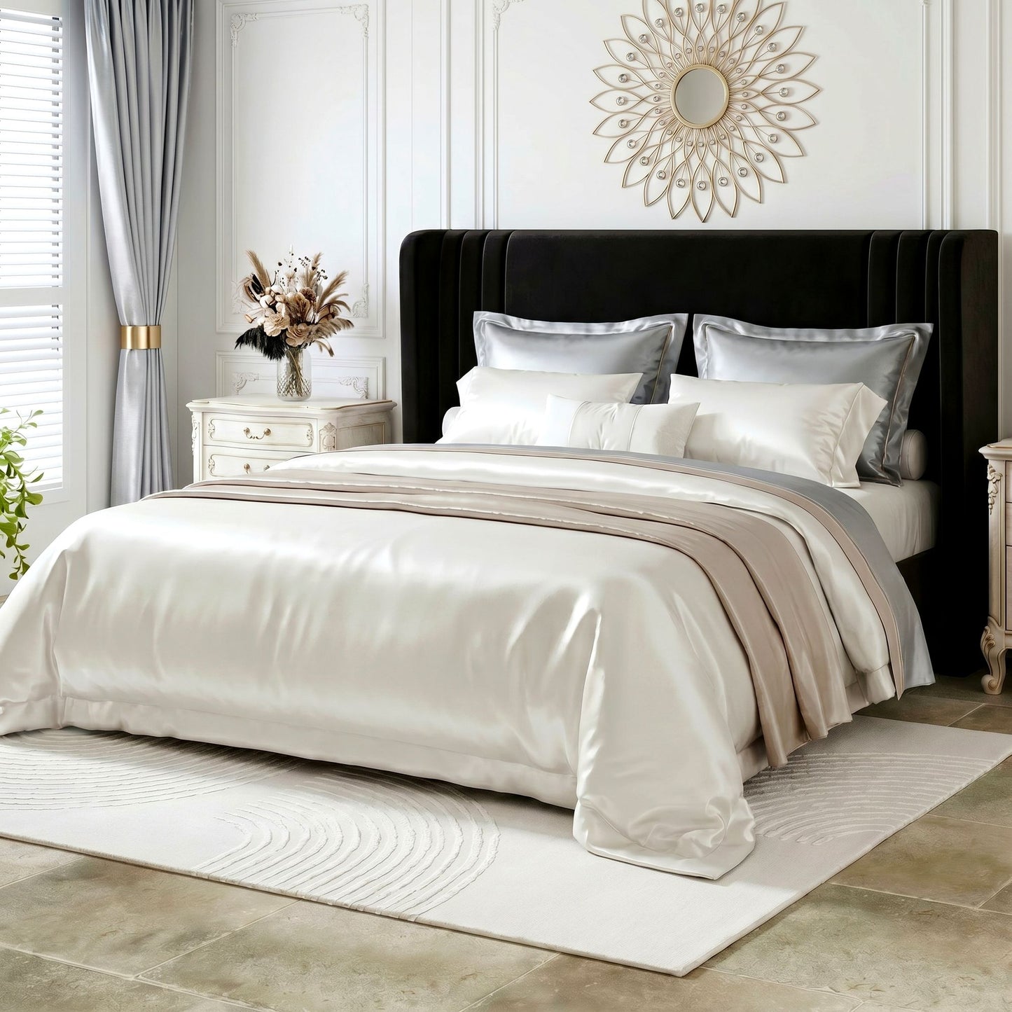 Amolife Bed Frame, Velvet Platform Bed with Upholstered Wingback Headboard