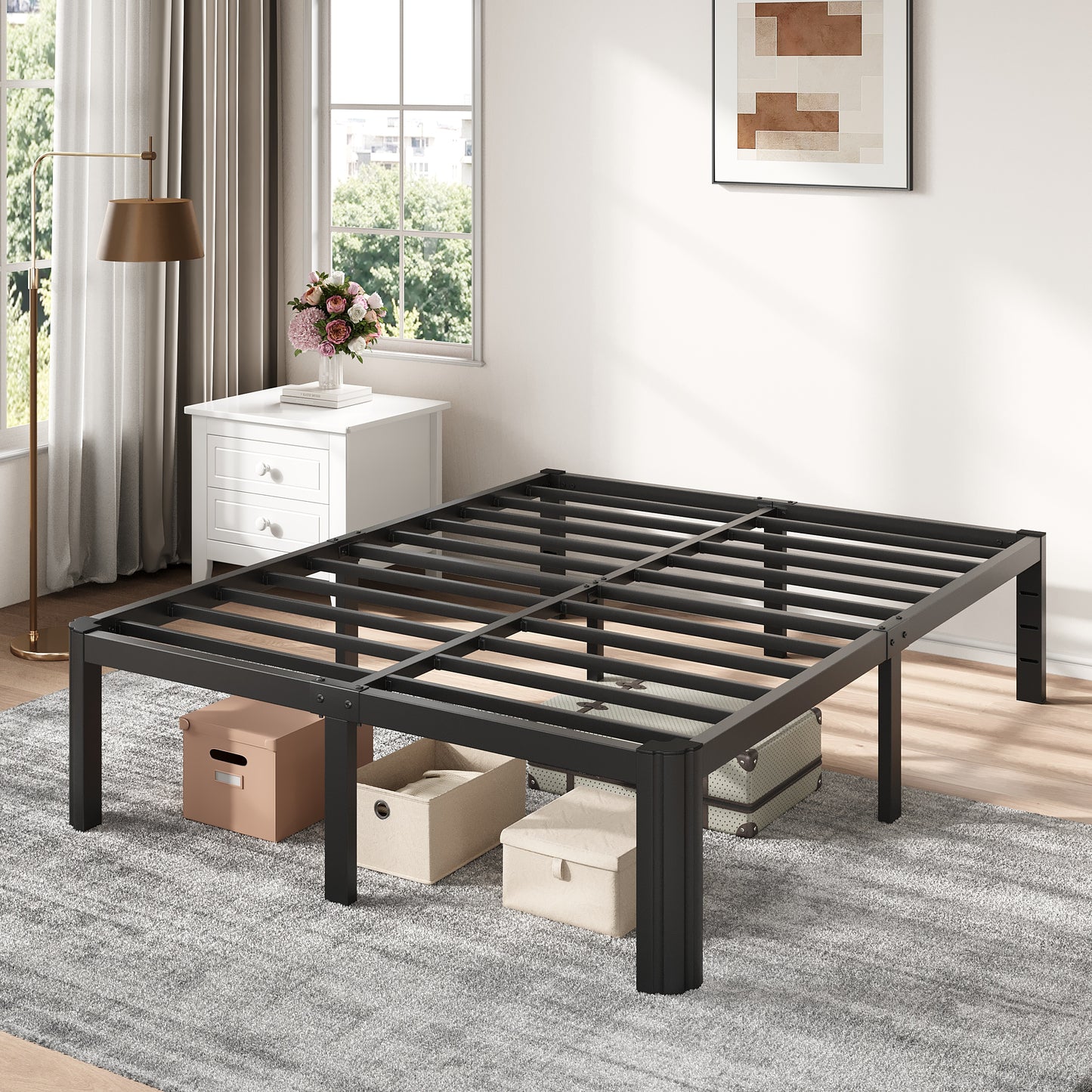 Amolife 14" Metal Bed Frame, Heavy Duty Platform Bed Frame with 3500 lbs Capacity, Underbed Storage, No Box Spring Needed