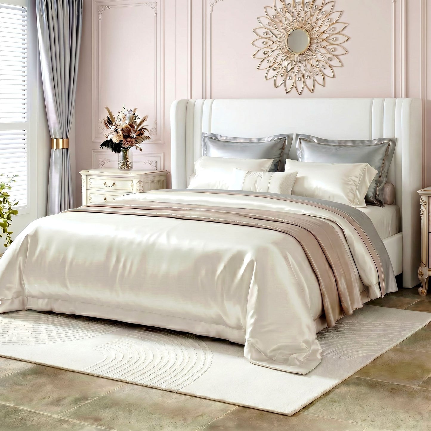 Amolife Bed Frame, Velvet Platform Bed with Upholstered Wingback Headboard
