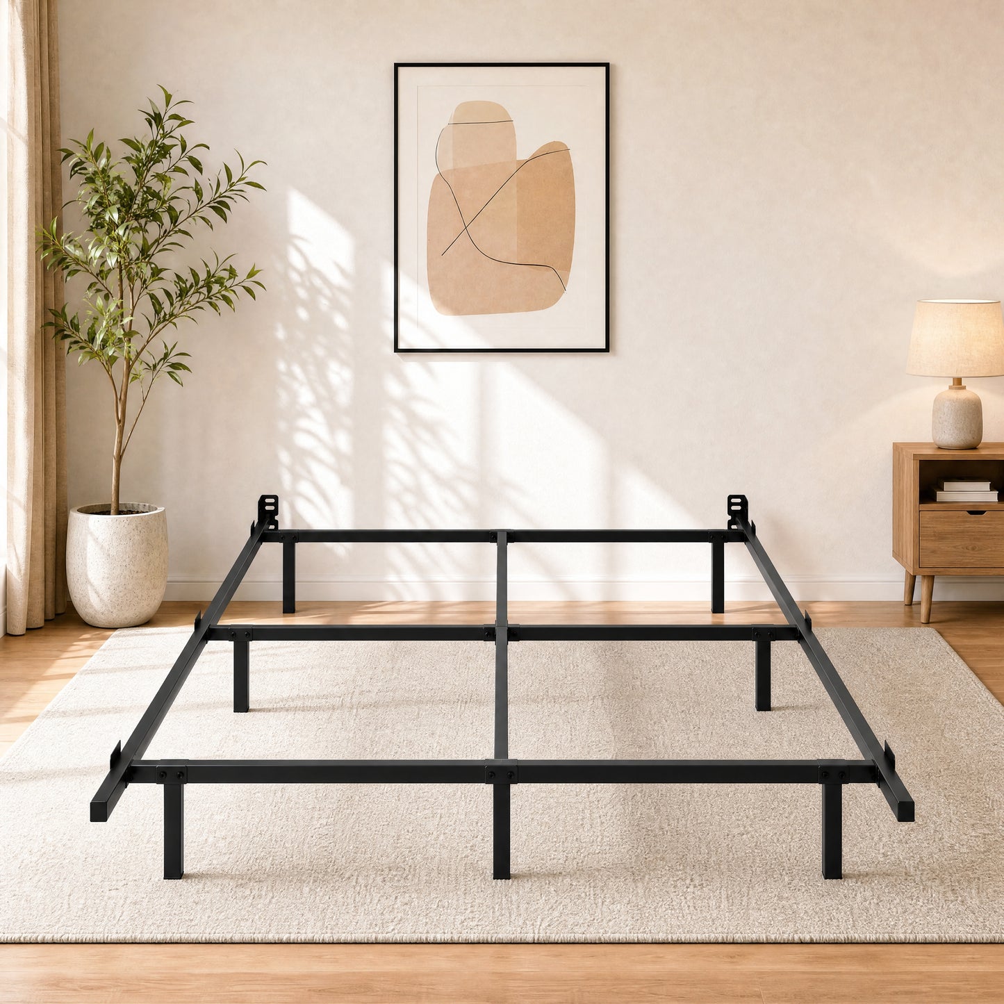 Amolife  Metal Bed Frame, Heavy-Duty Steel Frame for Box Spring and Mattress, 2000 lbs Capacity, Easy Assembly, Black