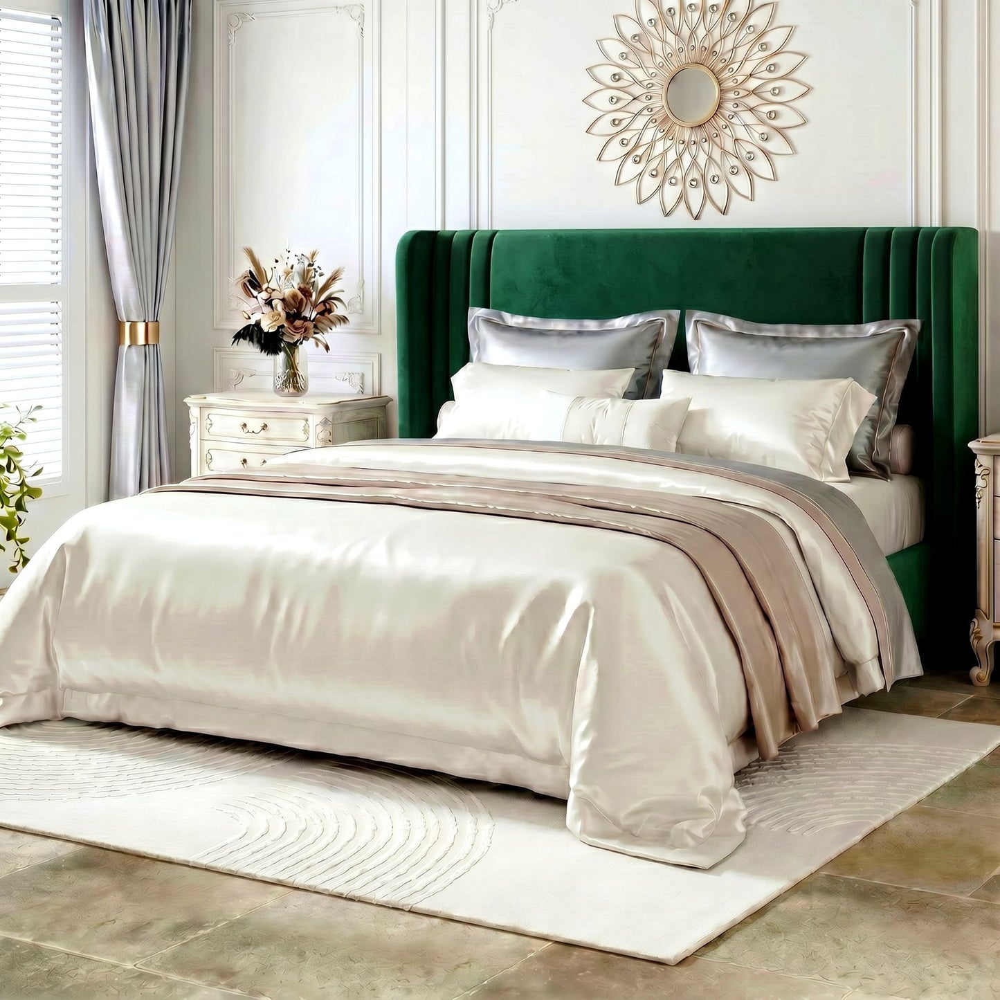 Amolife Bed Frame, Velvet Platform Bed with Upholstered Wingback Headboard