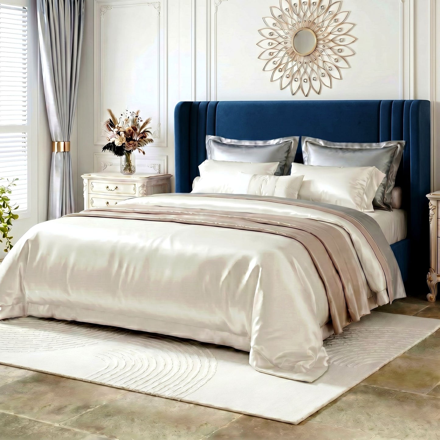 Amolife Bed Frame, Velvet Platform Bed with Upholstered Wingback Headboard
