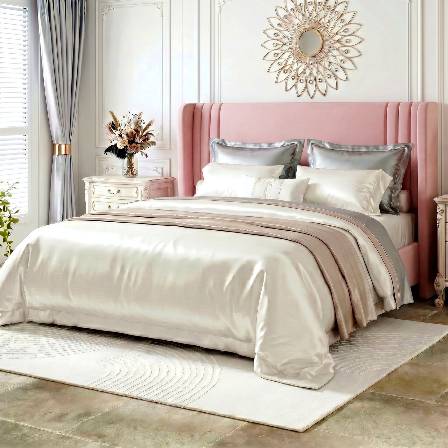 Amolife Bed Frame, Velvet Platform Bed with Upholstered Wingback Headboard