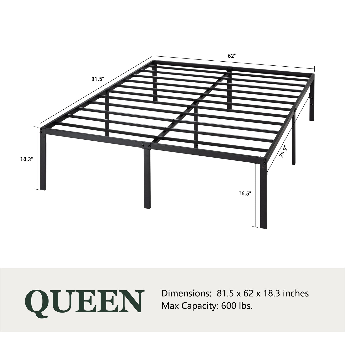 Heavy Duty Platform Bed Frame with 16.5’’ Large Under Bed Storage Space, Sturdy Metal Frame