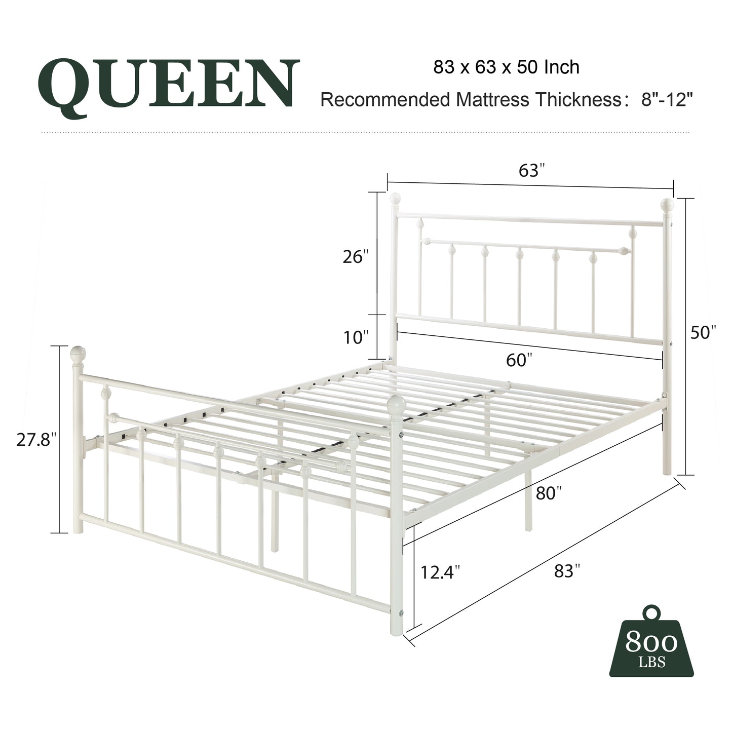 Queen Size Metal Bed Frame with Victorian Vintage Style Headboard and Footboard, Black