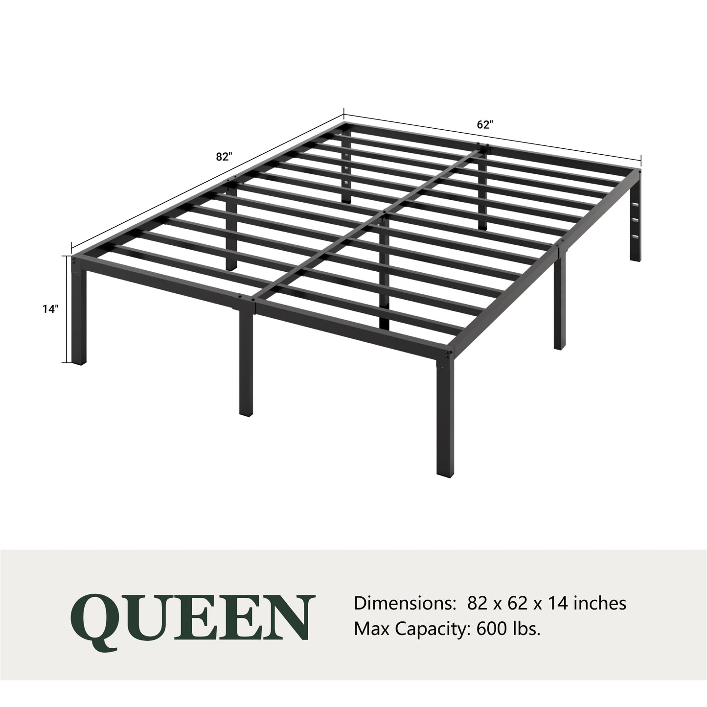 Heavy Duty Platform Bed Frame with Large Under Bed Storage Space, Sturdy Metal Frame