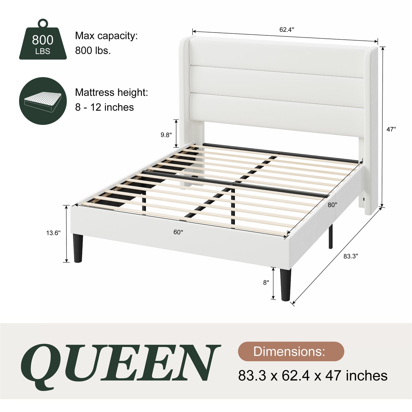 Amolife Platform Bed Frame with Velvet Upholstered Wingback Headboard