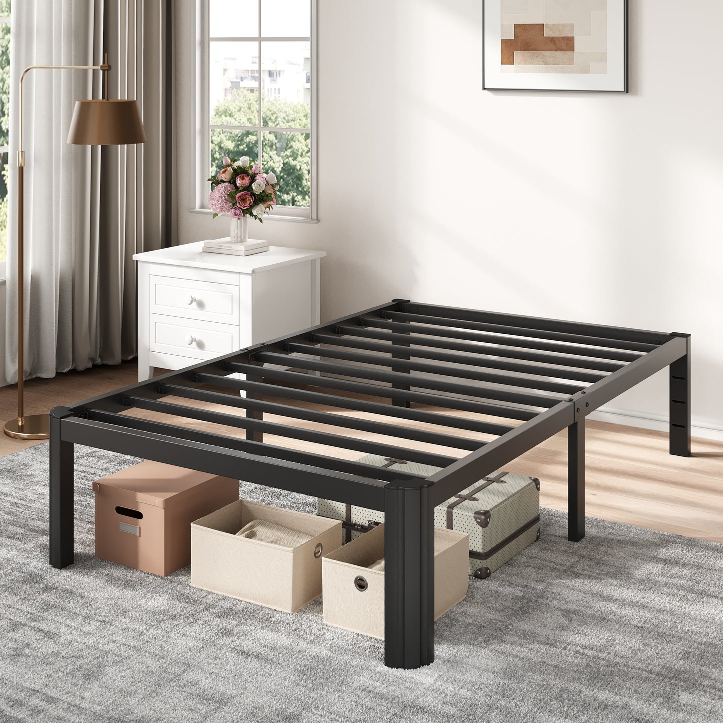 Amolife 14" Metal Bed Frame, Heavy Duty Platform Bed Frame with 3500 lbs Capacity, Underbed Storage, No Box Spring Needed