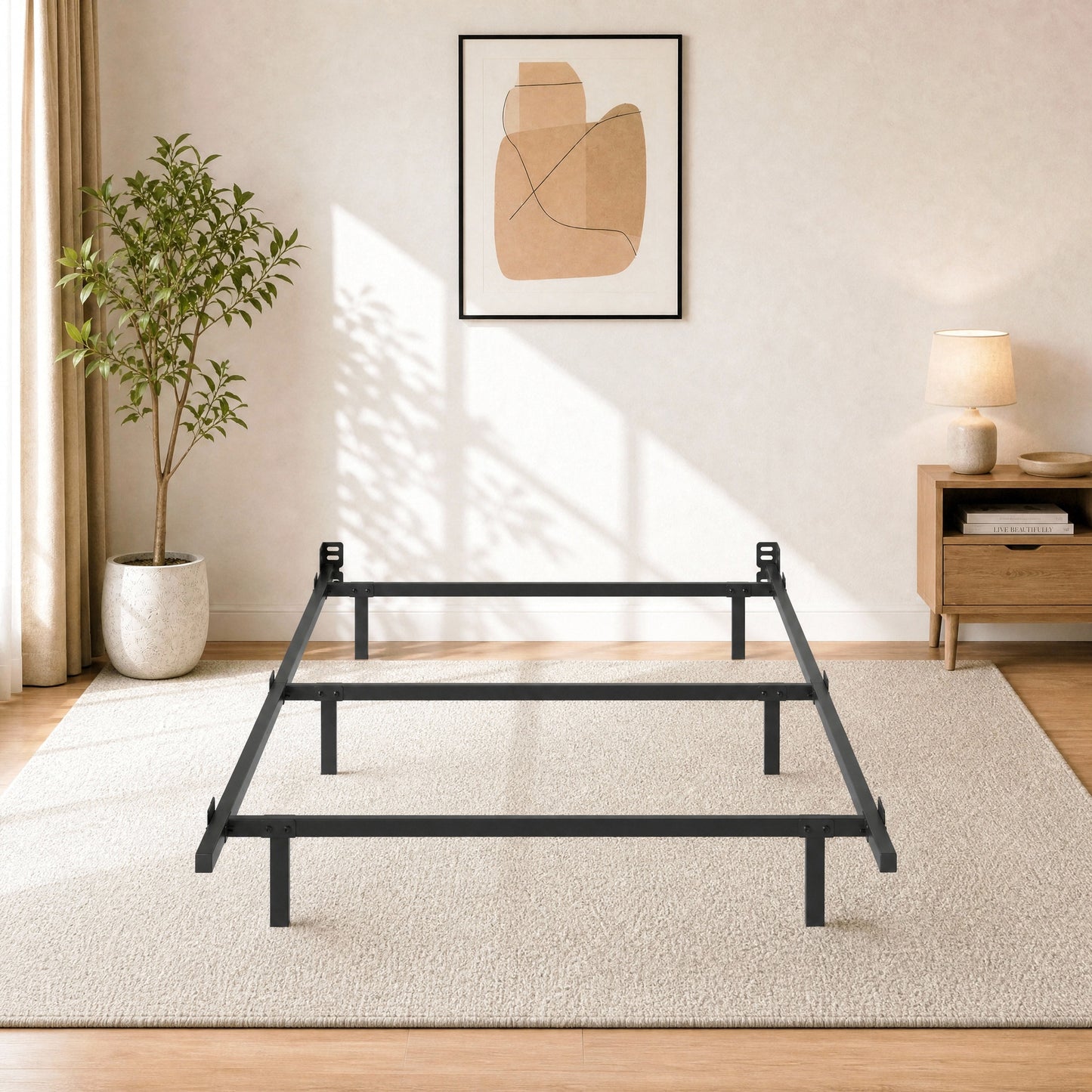 Amolife  Metal Bed Frame, Heavy-Duty Steel Frame for Box Spring and Mattress, 2000 lbs Capacity, Easy Assembly, Black