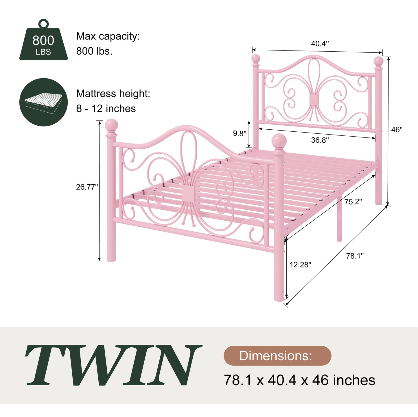 Amolife Metal Platform Bed Frame With Vintage Butterfly Pattern Headboard&Footboard