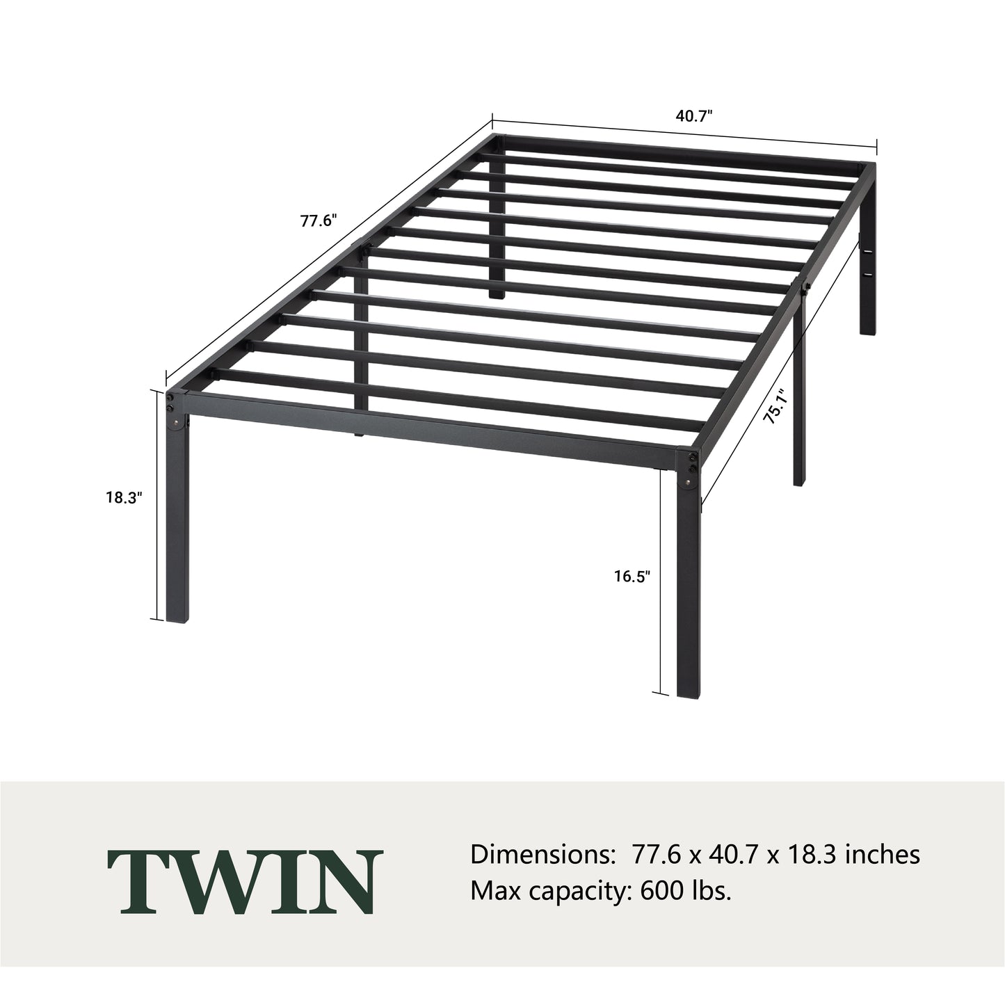 Heavy Duty Platform Bed Frame with 16.5’’ Large Under Bed Storage Space, Sturdy Metal Frame