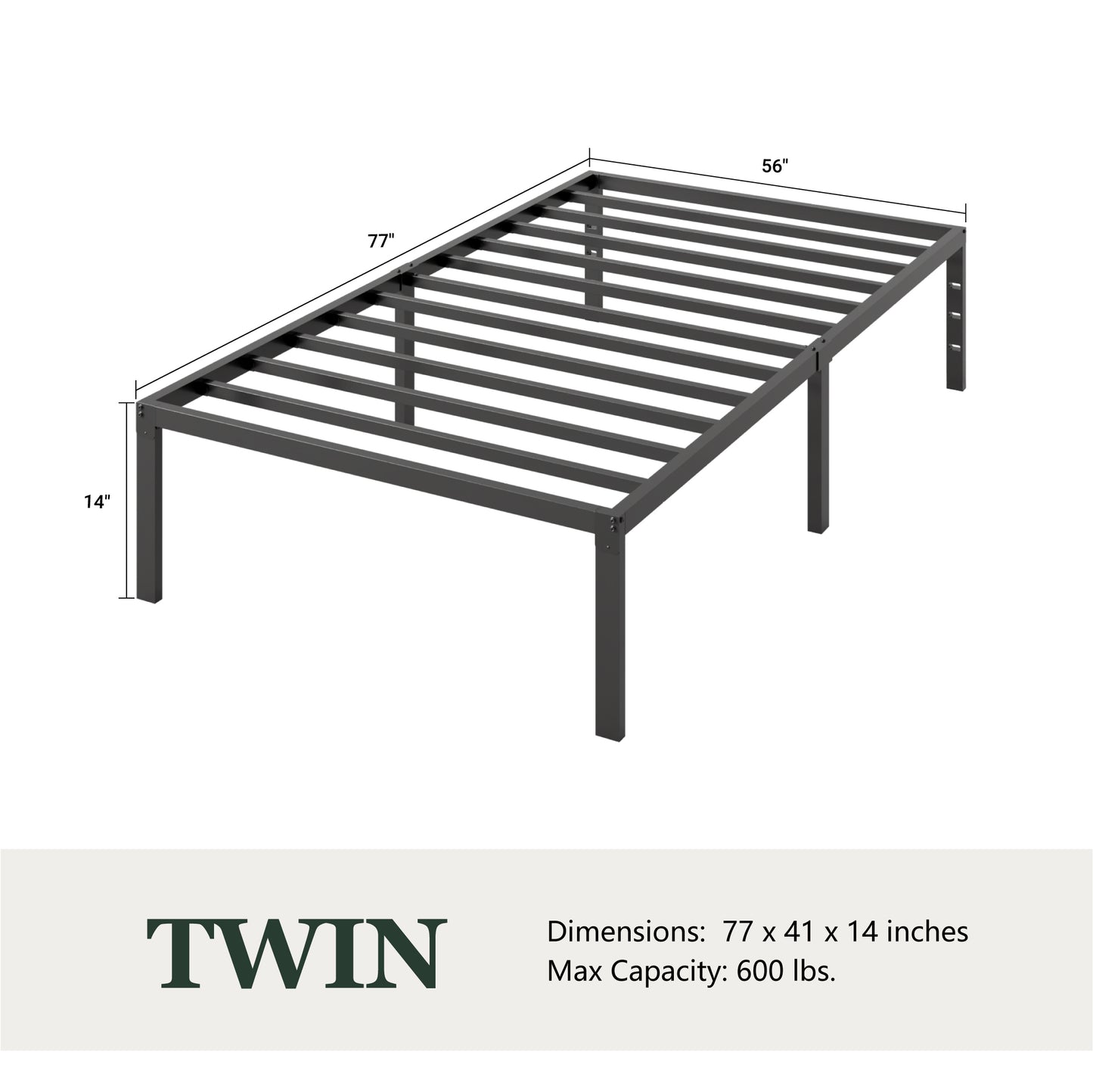 Heavy Duty Platform Bed Frame with Large Under Bed Storage Space, Sturdy Metal Frame