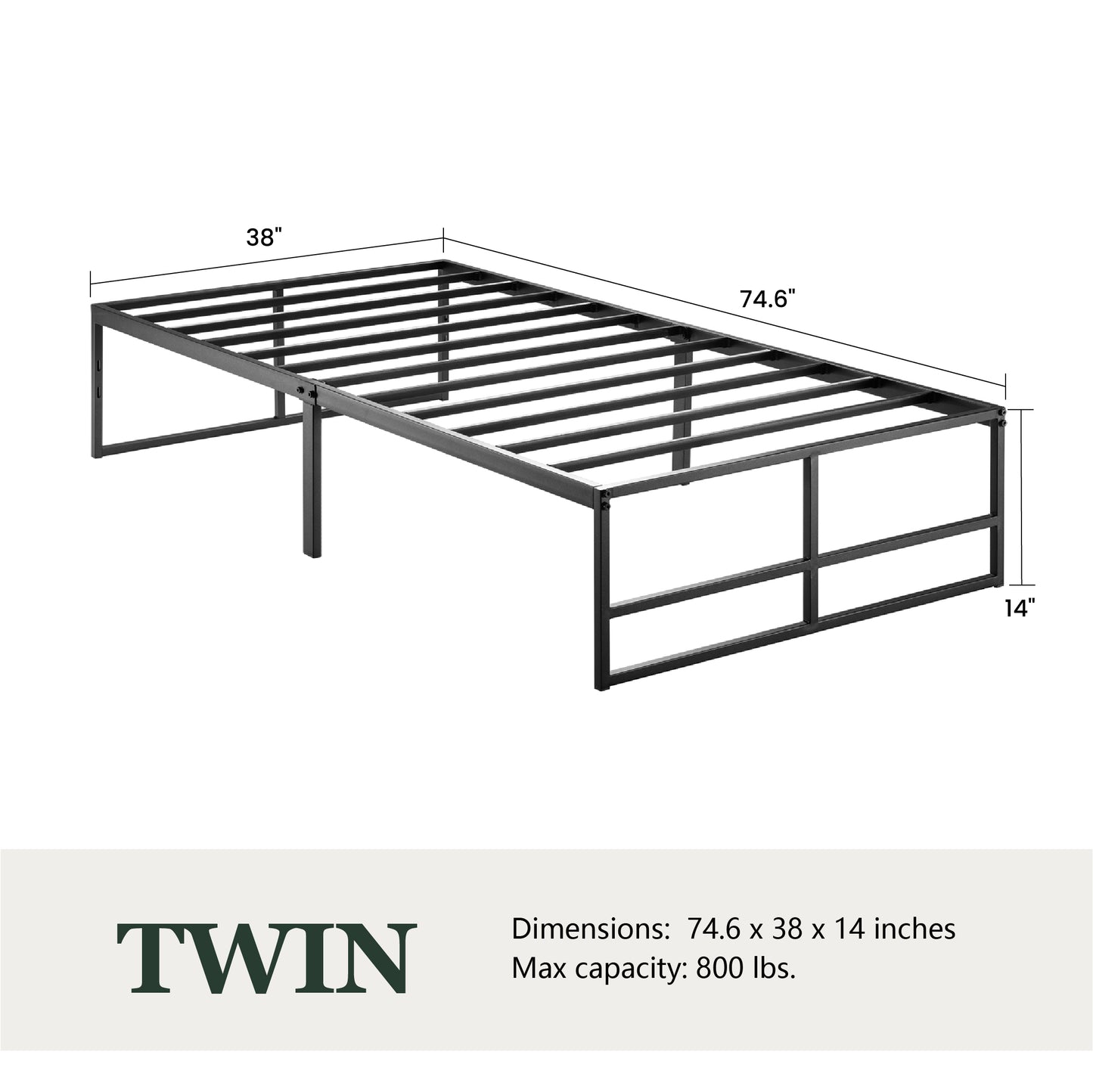 Metal Platform Bed Frame with 14'' Under Bed Storage