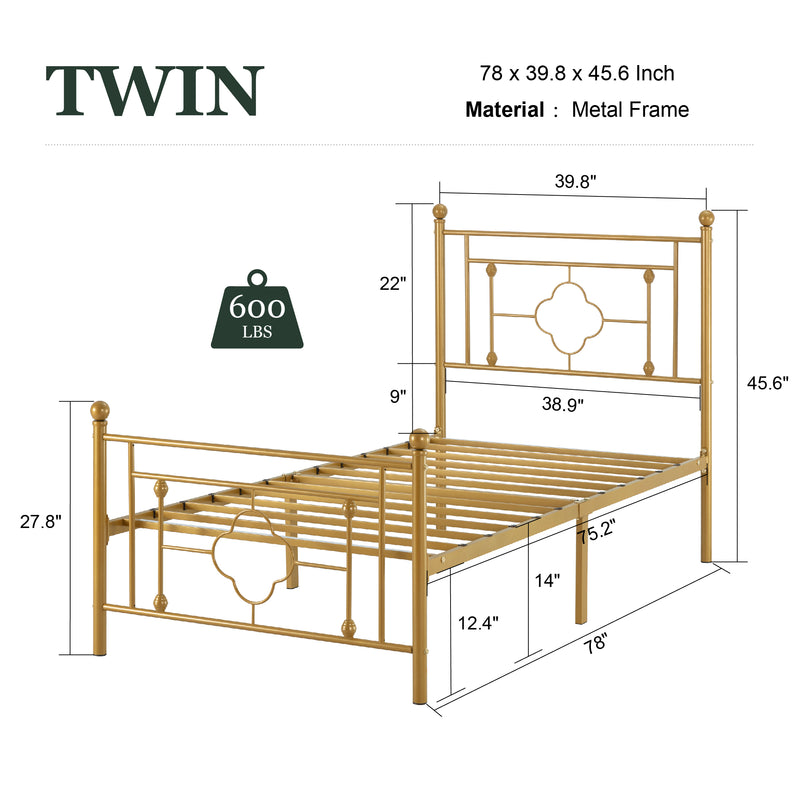 Queen Size Metal Bed Frame with Vintage Cross Pattern Headboard and Footboard, Black
