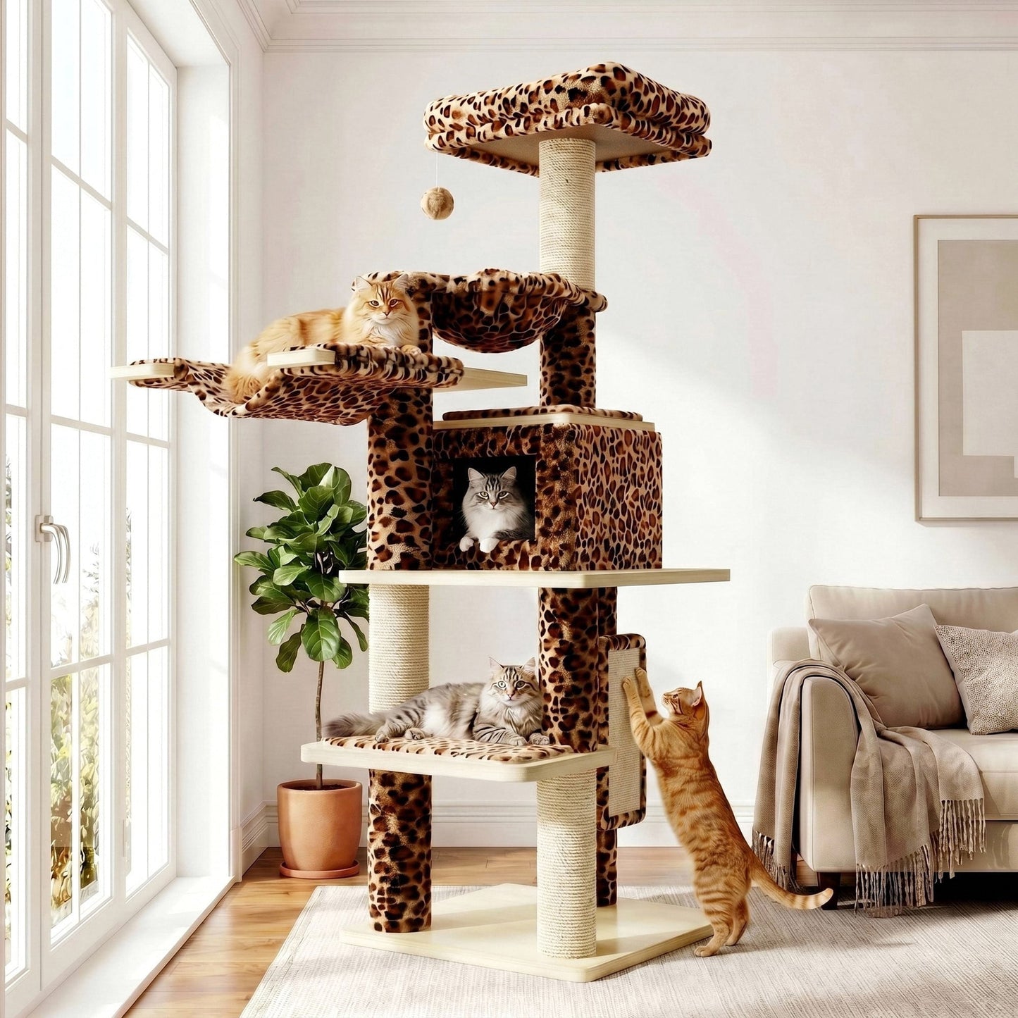 Amolife 77" Multi-Level Large Cat Tree Tower with Hiding Condos, Hammocks and Scratching Posts, Heavy Duty