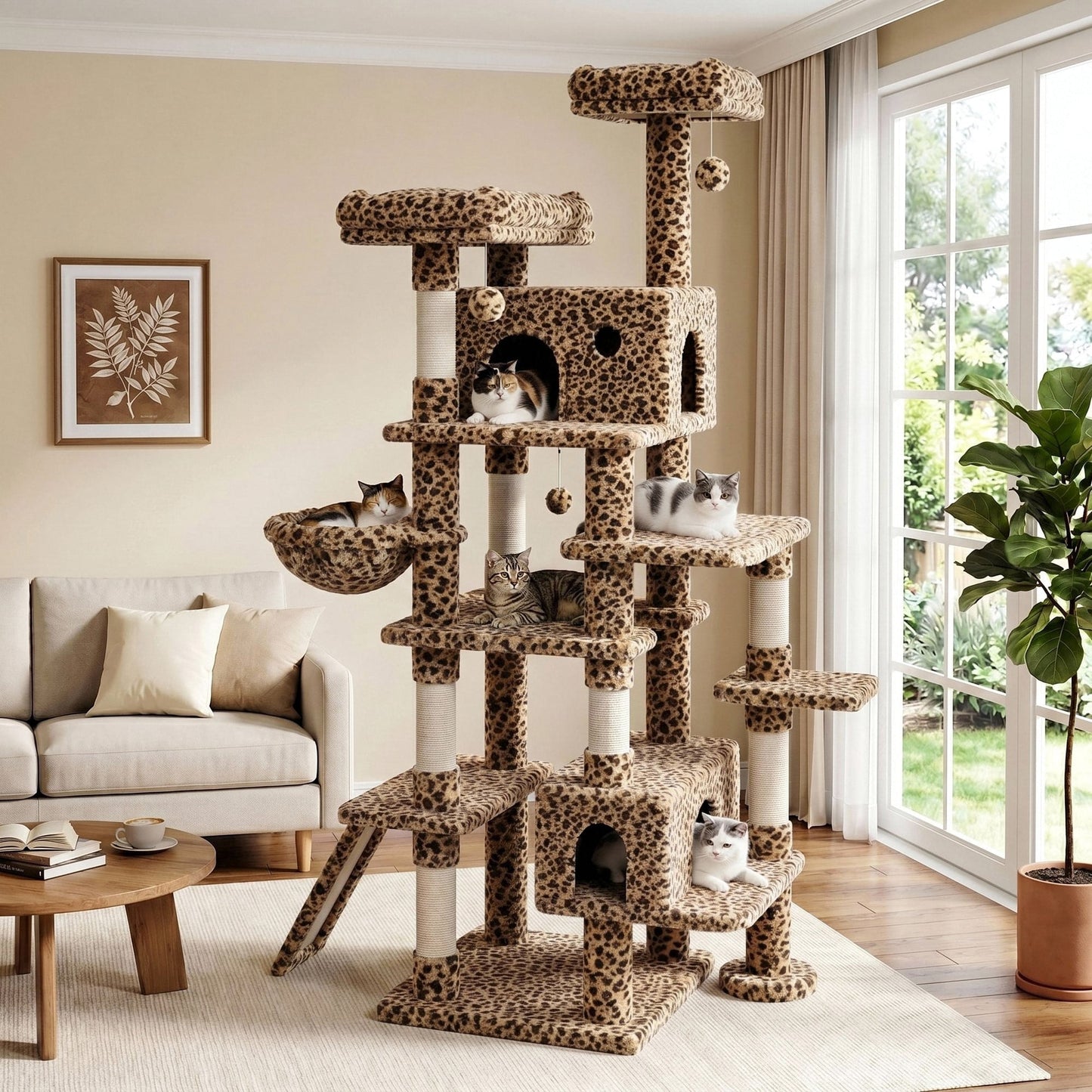 Amolife 82" Multi-Level Large Cat Tree Tower with Hiding Condos, Velvet Basket and Scratching Posts, Heavy Duty