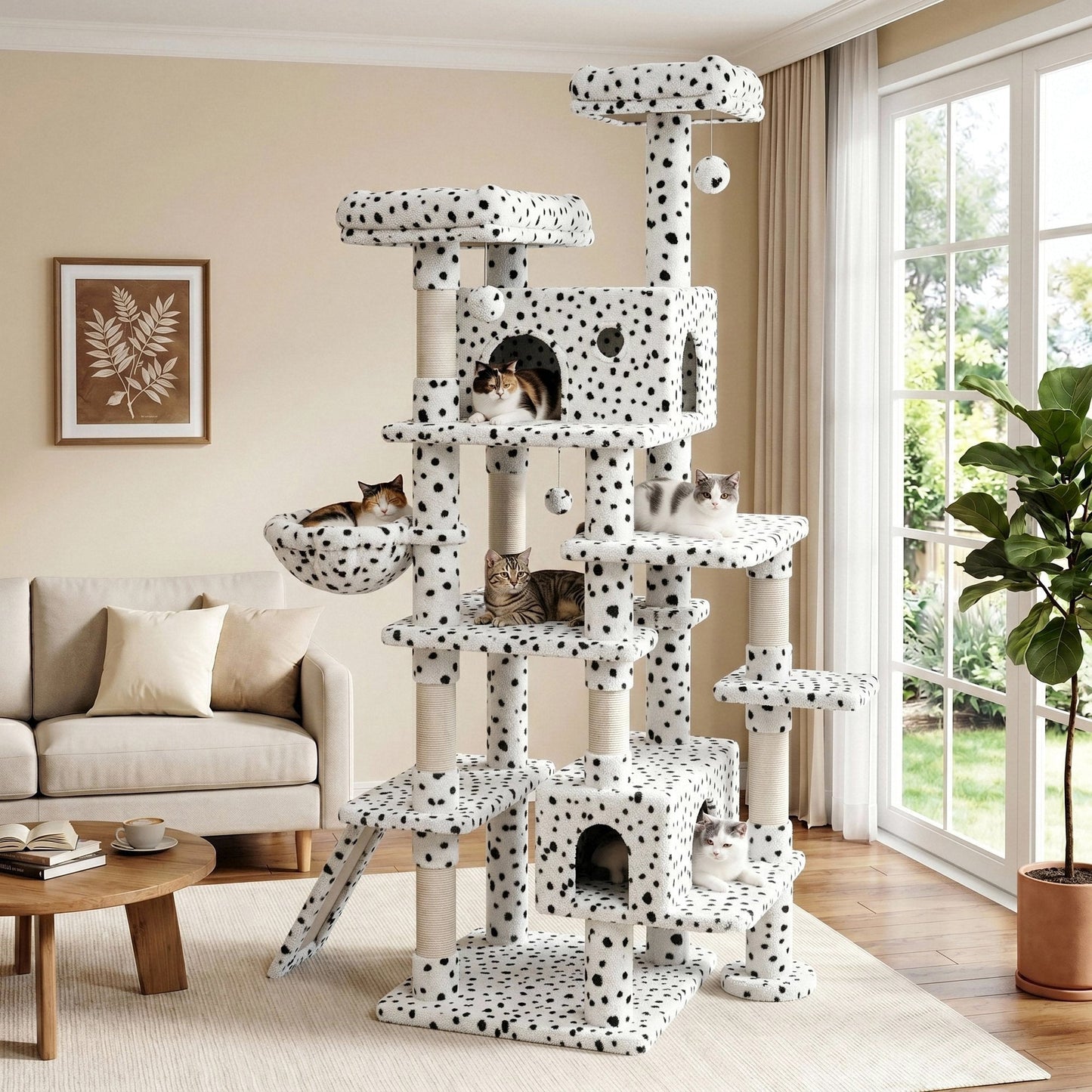 Amolife 82" Multi-Level Large Cat Tree Tower with Hiding Condos, Velvet Basket and Scratching Posts, Heavy Duty