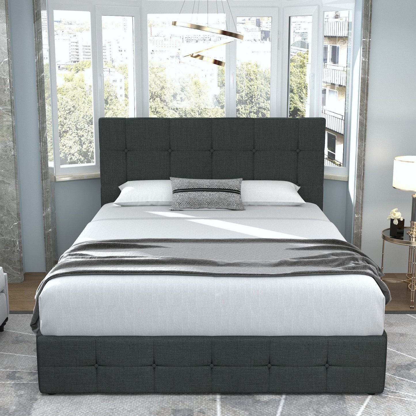 Upholstered Bed Frame with 4 Drawers Storage and Headboard