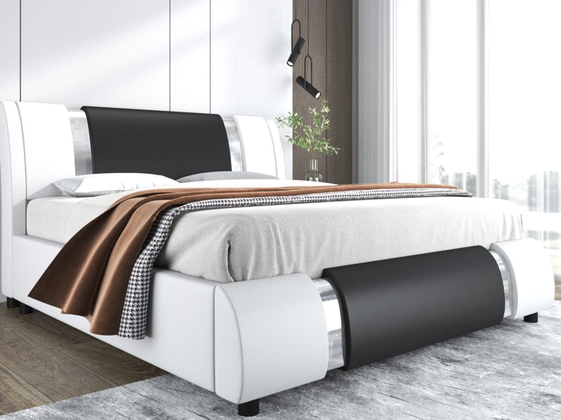 Upholstered Modern Bed with Iron Pieces Decor and Adjustable Headboard