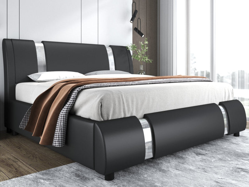 Upholstered Modern Bed with Iron Pieces Decor and Adjustable Headboard