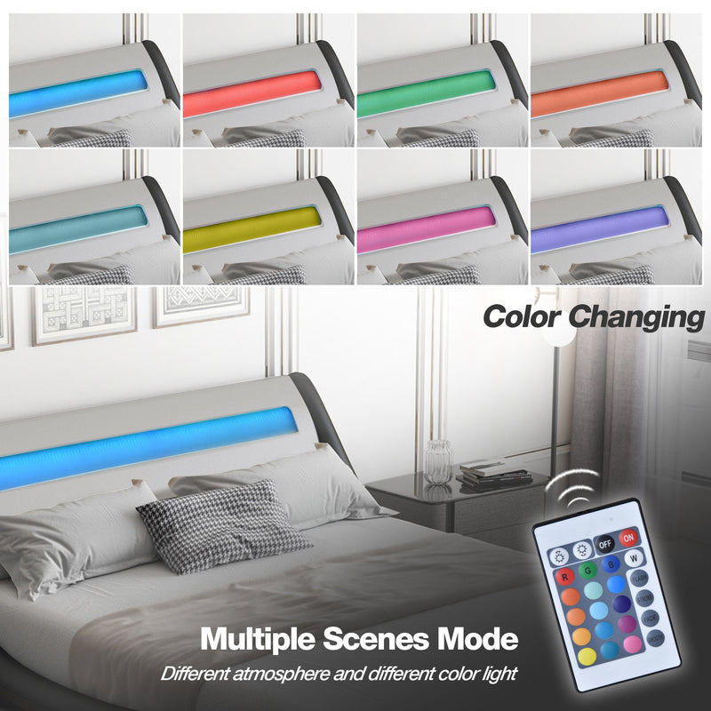 Wave Like Curve Deluxe Upholstered Modern Bed Frame with LED Headboard