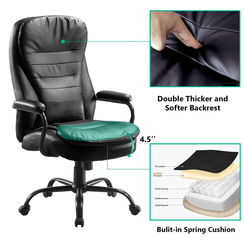 Big and Tall Office Chair Adjustable Ergonomic Home Desk Chair with Padded Armrests
