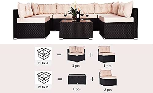 7 Pieces Patio Furniture Sets with Heavy Duty Steel Frames, All-Weather Rattan Outdoor Sectional Sofa with Tea Table