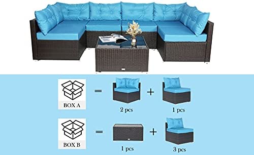 7 Pieces Patio Furniture Sets with Heavy Duty Steel Frames, All-Weather Rattan Outdoor Sectional Sofa with Tea Table