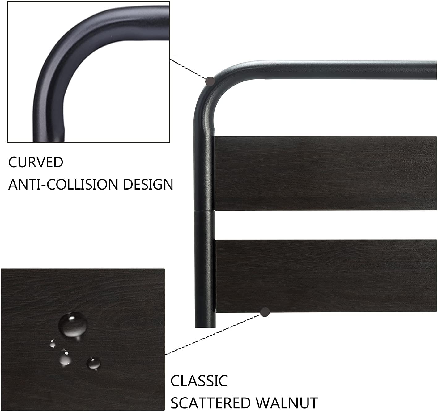 Metal Bed Frame with Wooden Headboard & Footboard, Noise Free, No Box Spring Needed