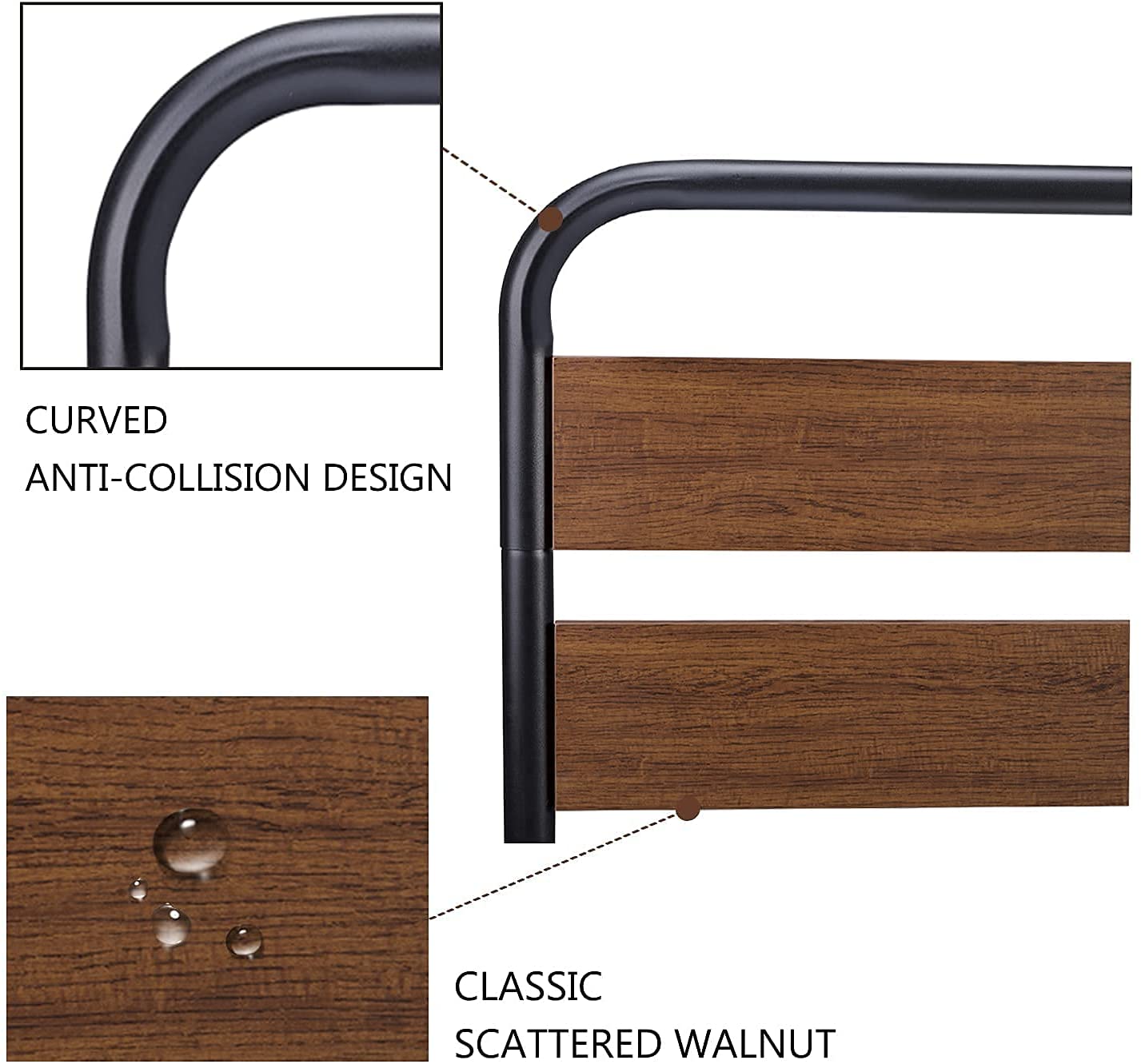 Metal Bed Frame with Wooden Headboard & Footboard, Noise Free, No Box Spring Needed
