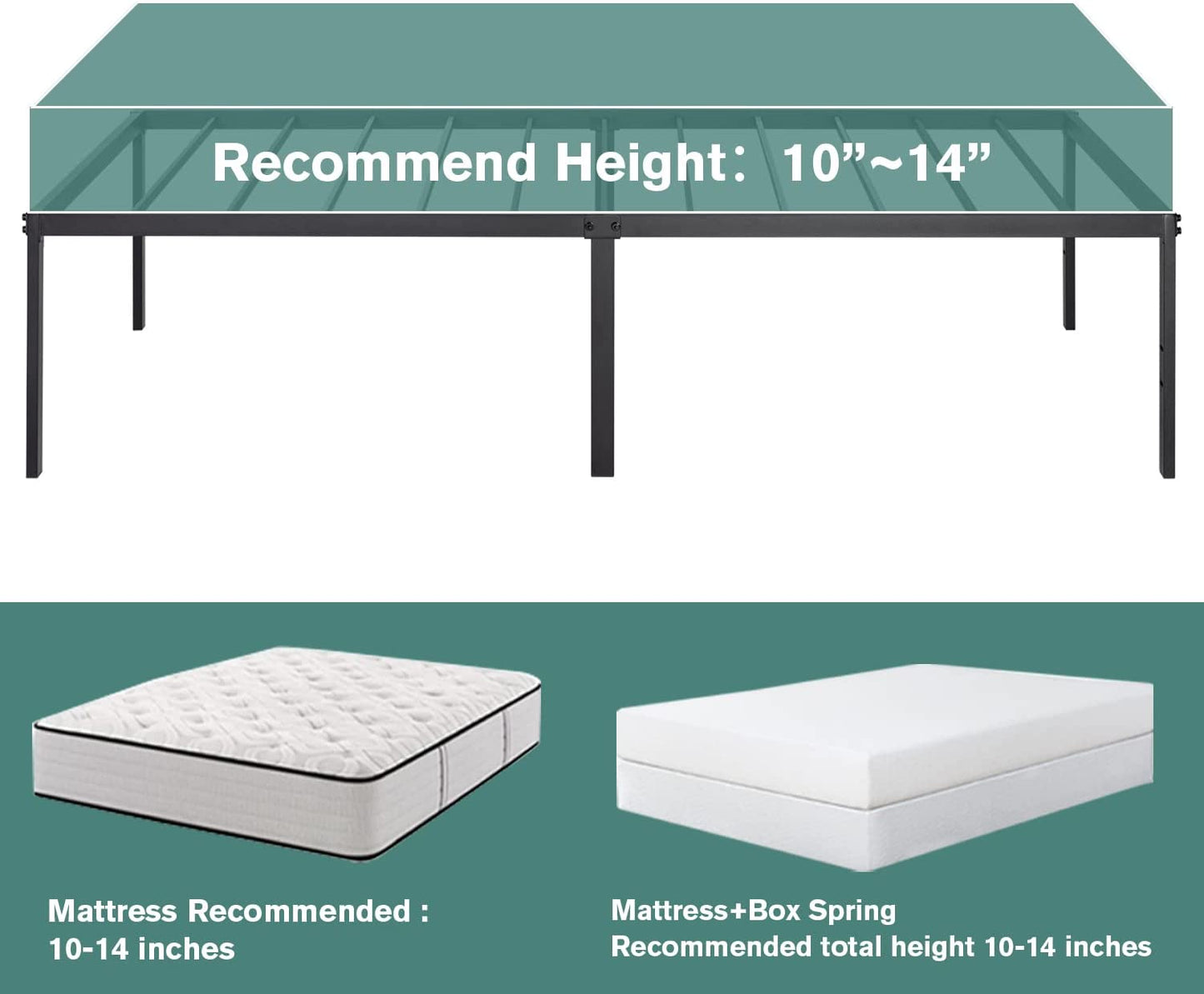 Heavy Duty Platform Bed Frame with 16.5’’ Large Under Bed Storage Space, Sturdy Metal Frame