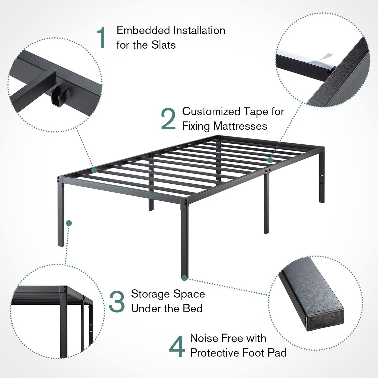 Heavy Duty Platform Bed Frame with 16.5’’ Large Under Bed Storage Space, Sturdy Metal Frame