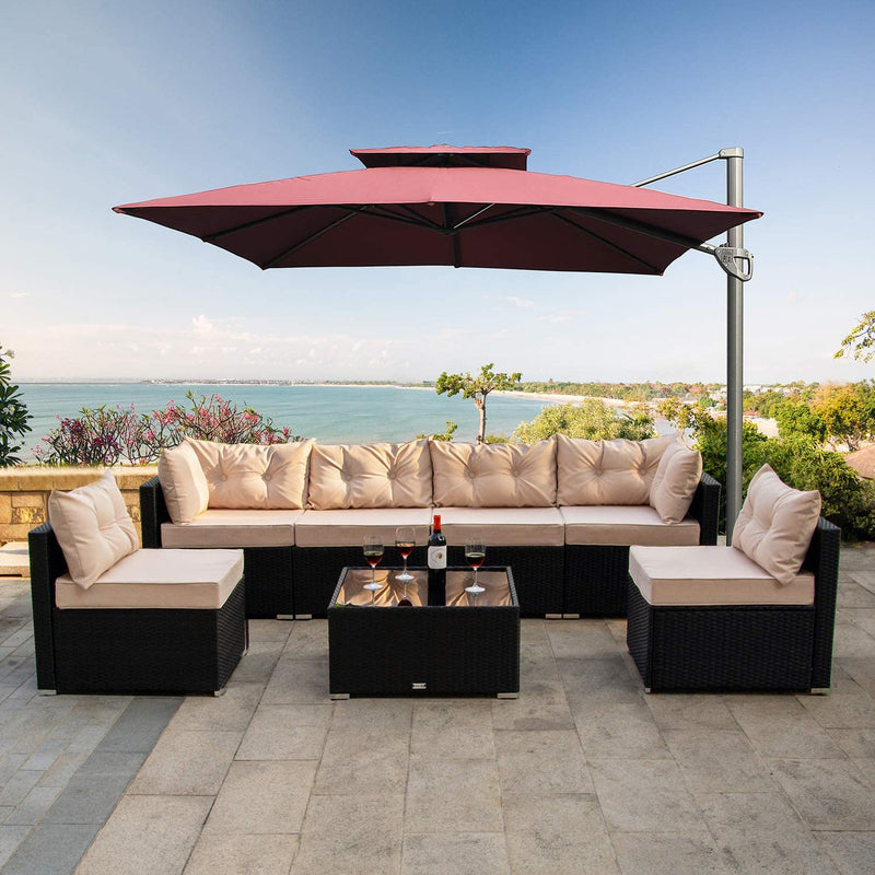 7 Pieces Patio Furniture Sets with Heavy Duty Steel Frames, All-Weather Rattan Outdoor Sectional Sofa with Tea Table
