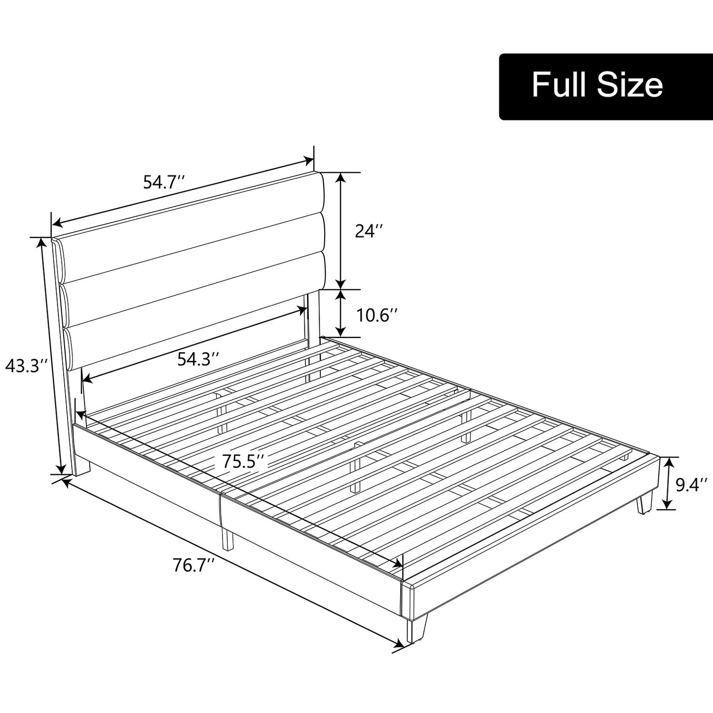 Modern Upholstered Platform Bed Frame with Headboard and Wooden Slats