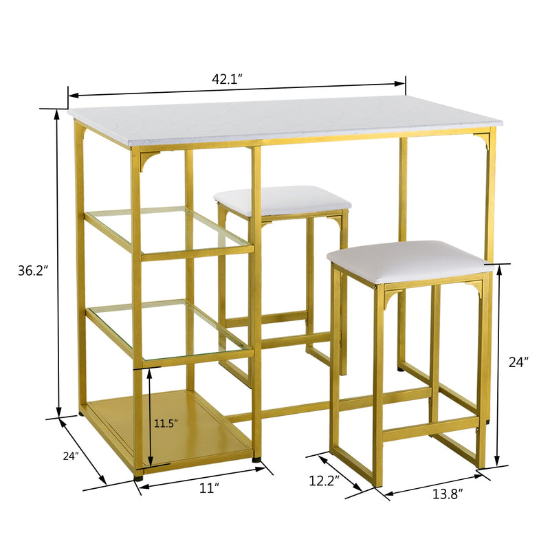 3-Piece Counter Height Dining Table Set Kitchen Dining Pub Bar Table